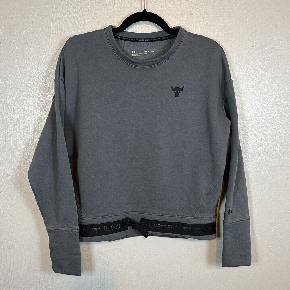 Under Armor The Rock Blood Sweat Respect Sweatshirt Gray Black Tie Waist Size XS